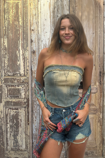 Distressed Denim Tube Top