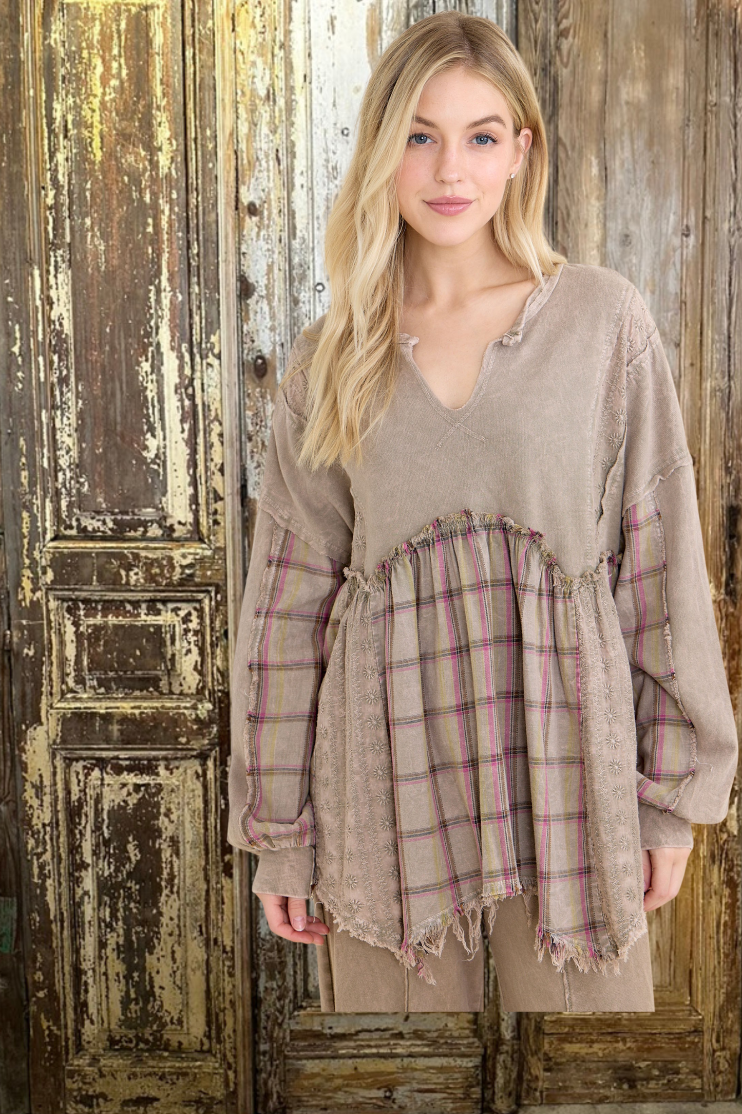 Flannel Eyelit Babydoll Top