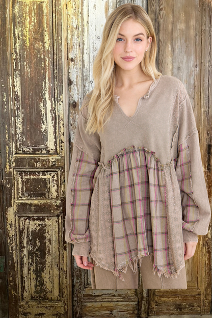 Flannel Eyelit Babydoll Top