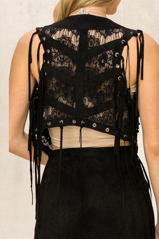 Lace Eyelit Fringe Vest