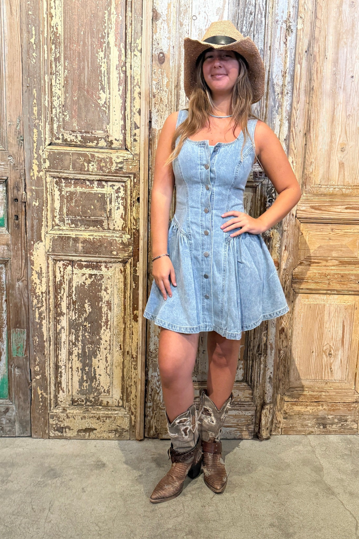 Button Front Denim Dress S