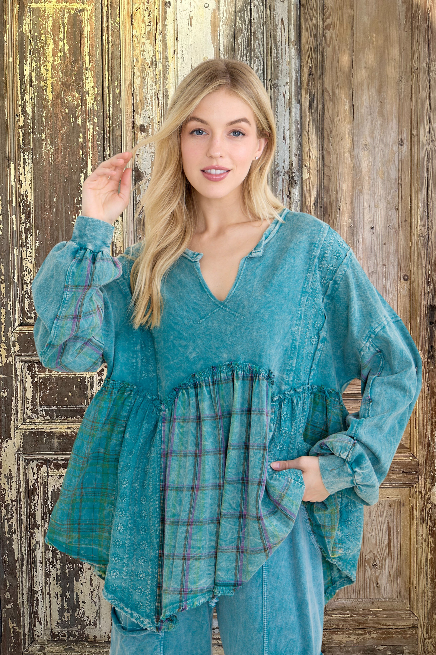 Flannel Eyelit Babydoll Top