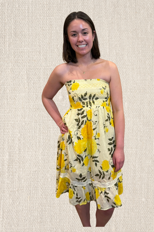 Yellow Floral Midi Dress