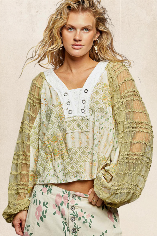 Tulle Ruffle Sleeve Top