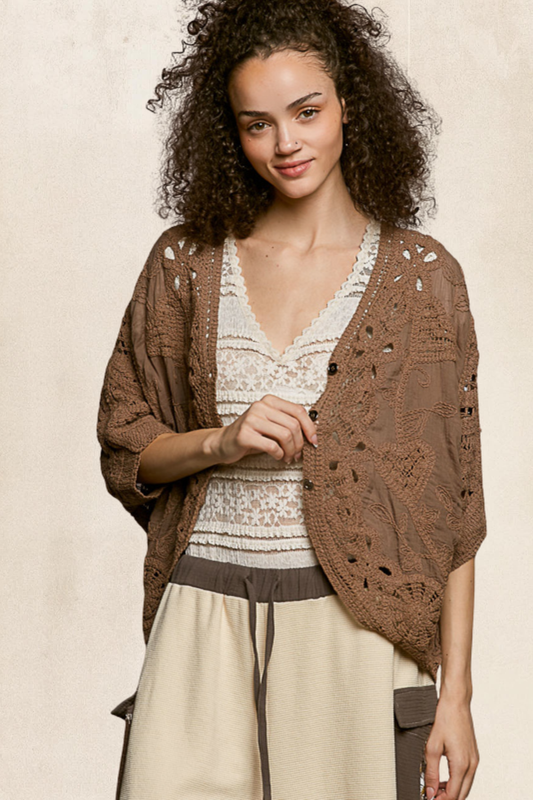Crochet Sleeve Embroidery Cardigan