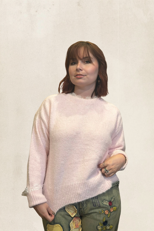 Pink Lace Neck Sweater