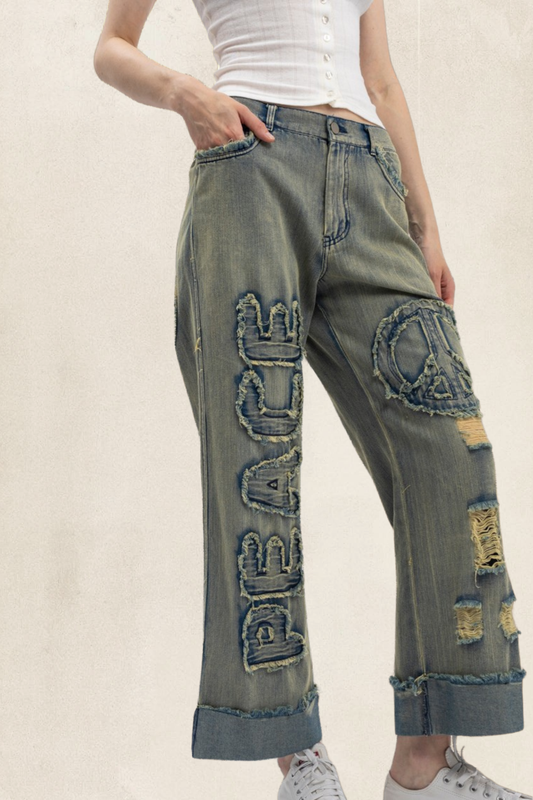 Distressed Peace Patch Jeans