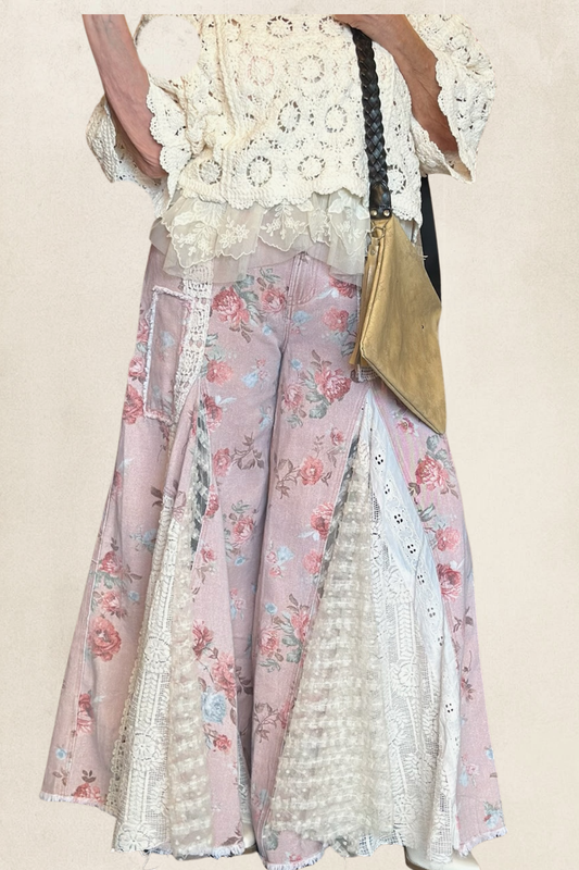 Floral Lace Insert Denim