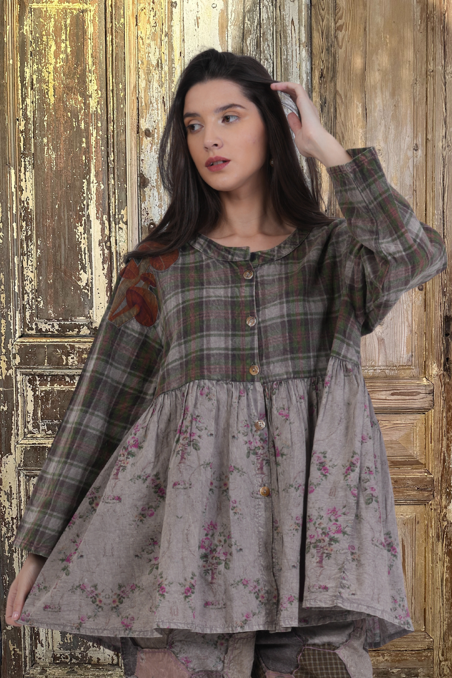 Floral & Plaid Babydoll Top