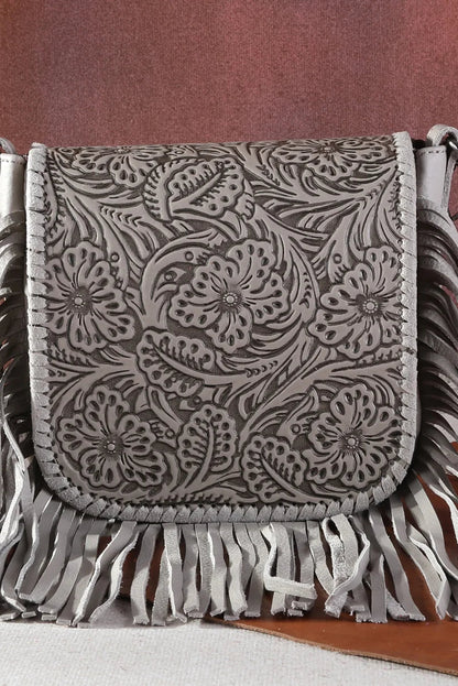 Square Fringe Tooled Crossbody
