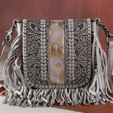Square Fringe Tooled Crossbody