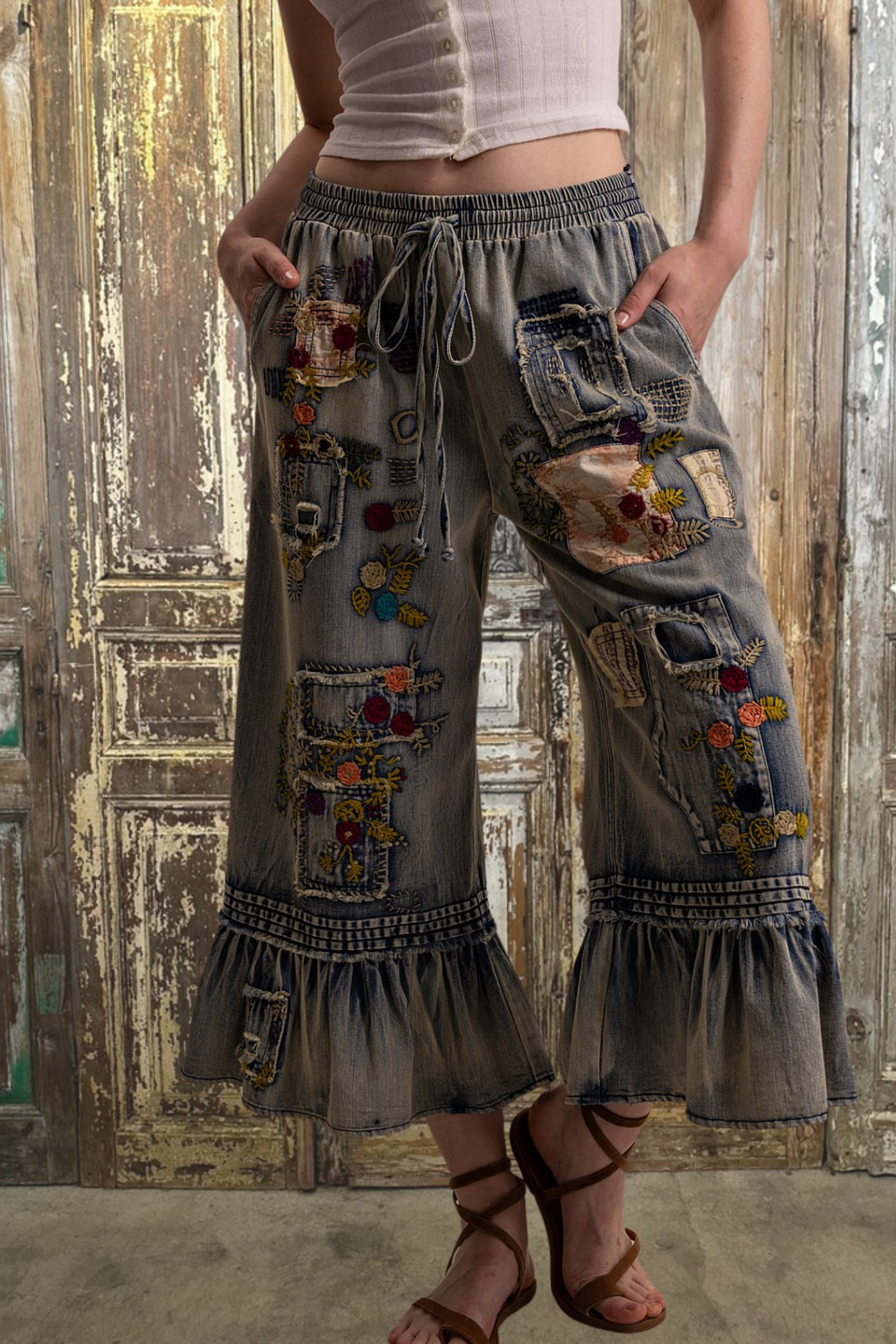 Embroidered Ruffle Jeans