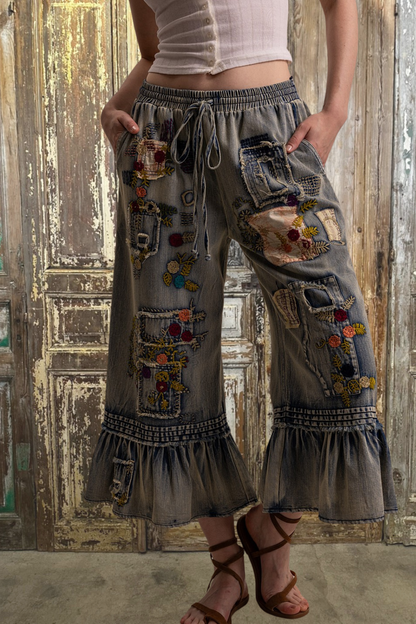 Embroidered Ruffle Jeans