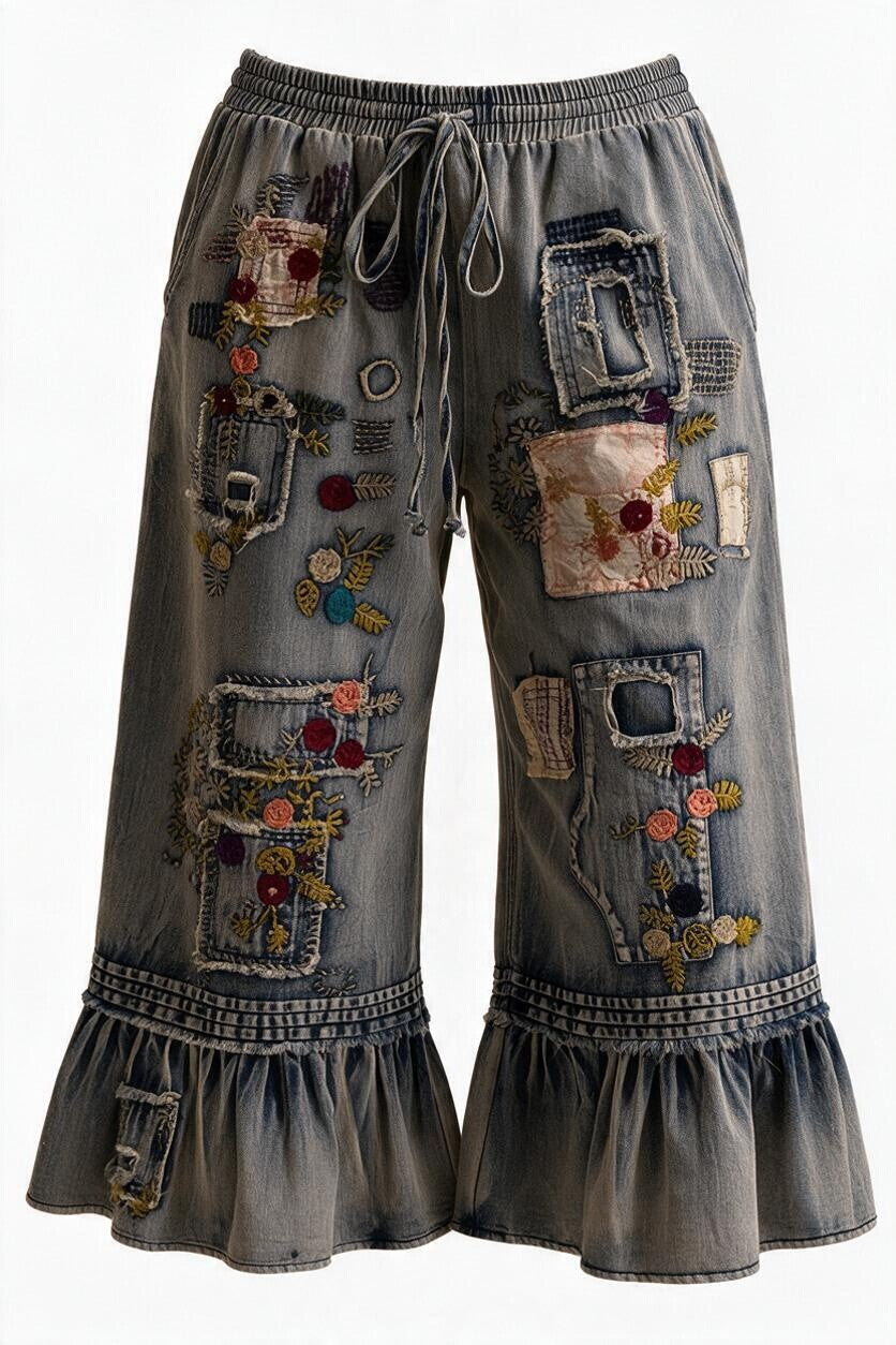 Embroidered Ruffle Jeans