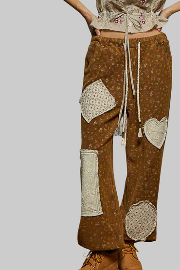 Floral Rust Patched Pants