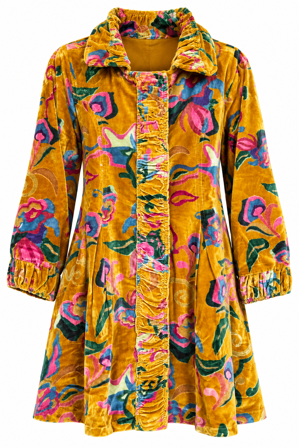 Floral Velvet Jacket - Mustard
