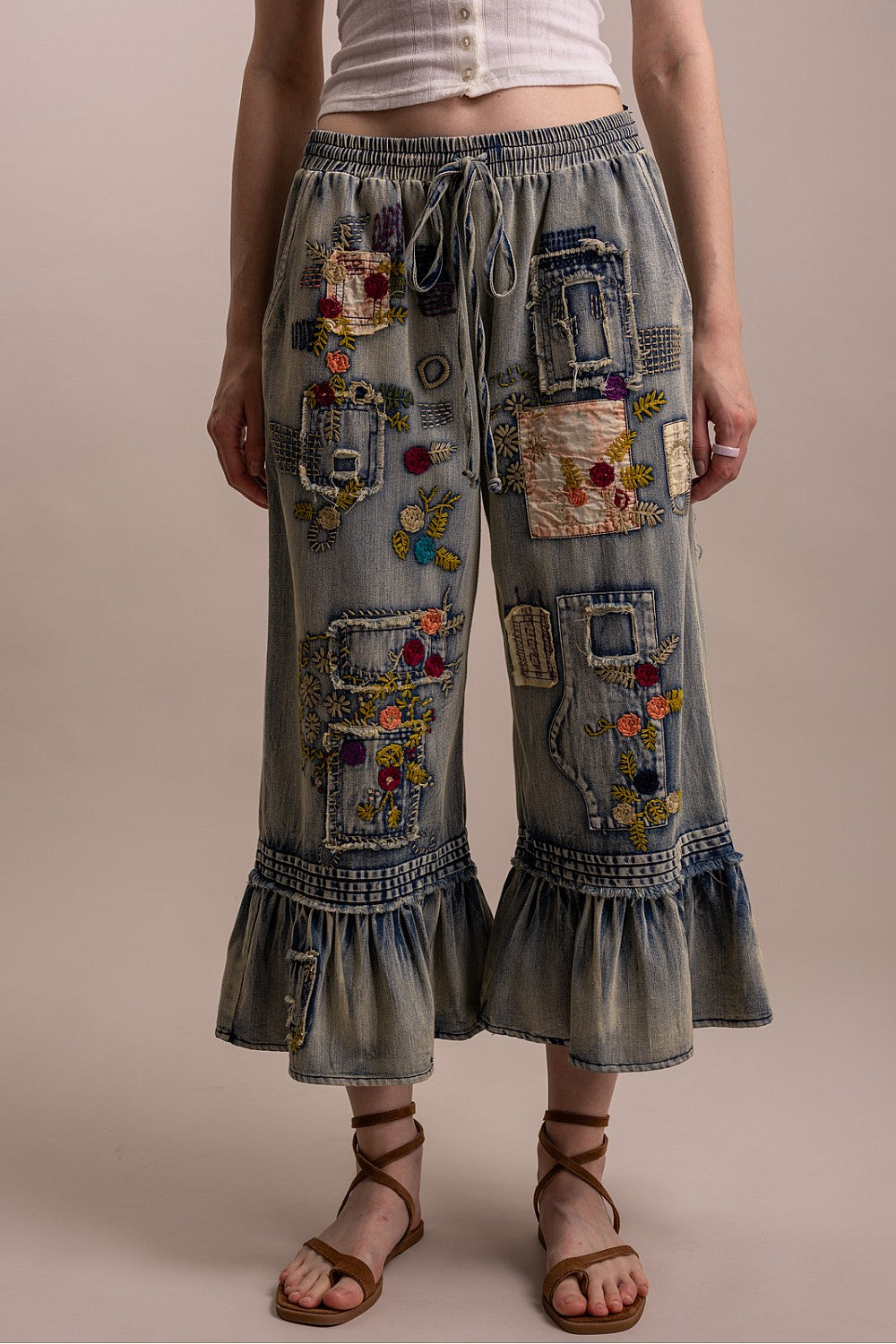 Embroidered Ruffle Jeans