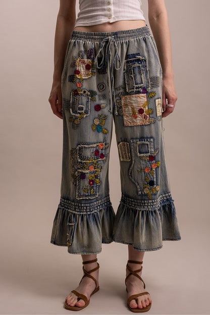 Embroidered Ruffle Jeans