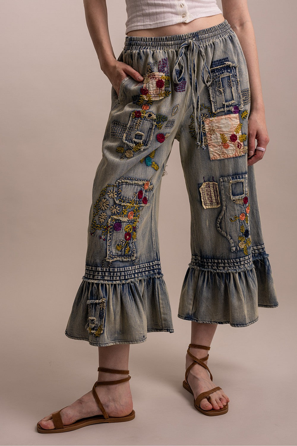 Embroidered Ruffle Jeans
