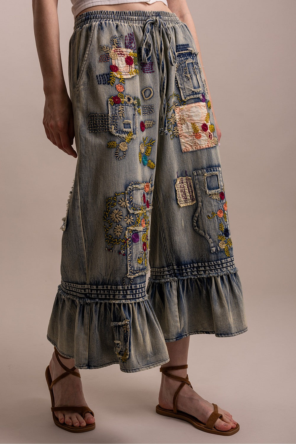 Embroidered Ruffle Jeans