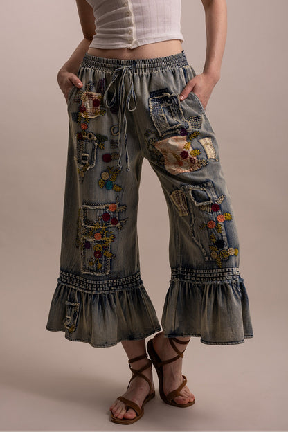 Embroidered Ruffle Jeans