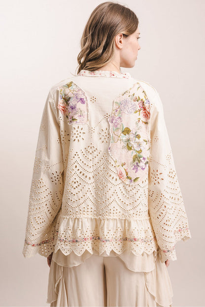 Short Eyelet Patchwork Kimono