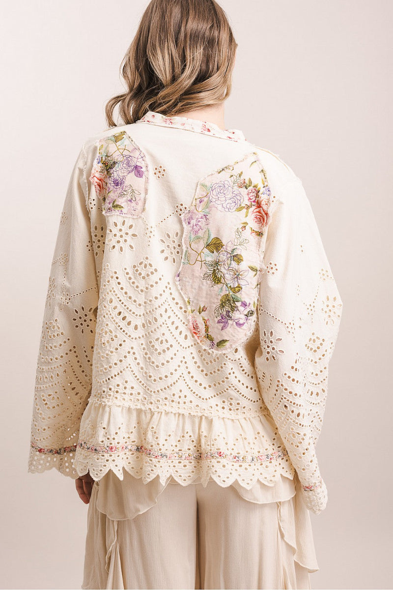 Short Eyelet Patchwork Kimono