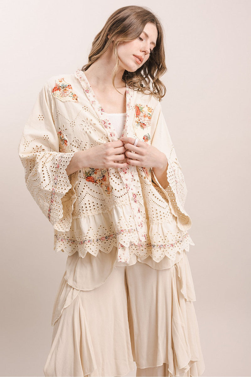 Short Eyelet Patchwork Kimono