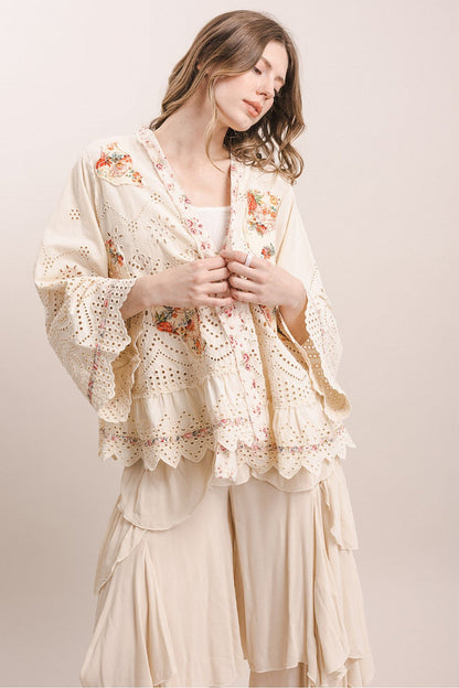 Short Eyelet Patchwork Kimono