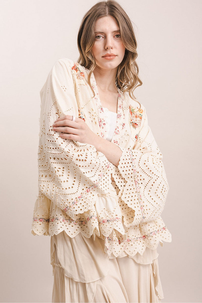 Short Eyelet Patchwork Kimono