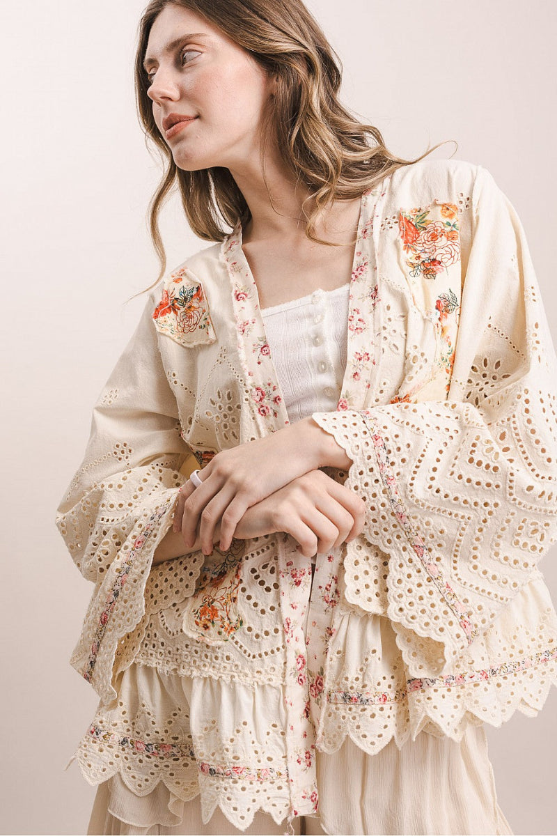 Short Eyelet Patchwork Kimono