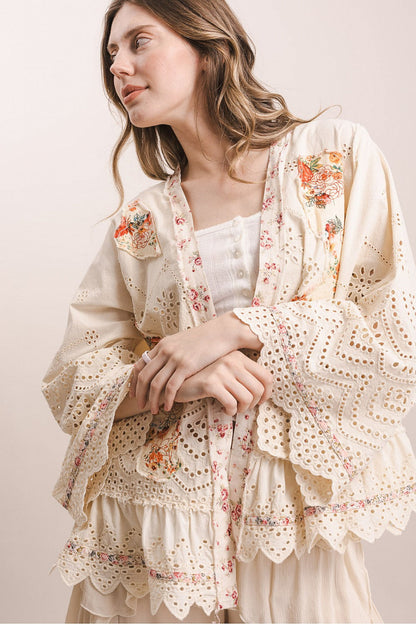 Short Eyelet Patchwork Kimono