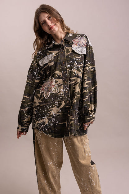 Floral Patched Camo Shacket