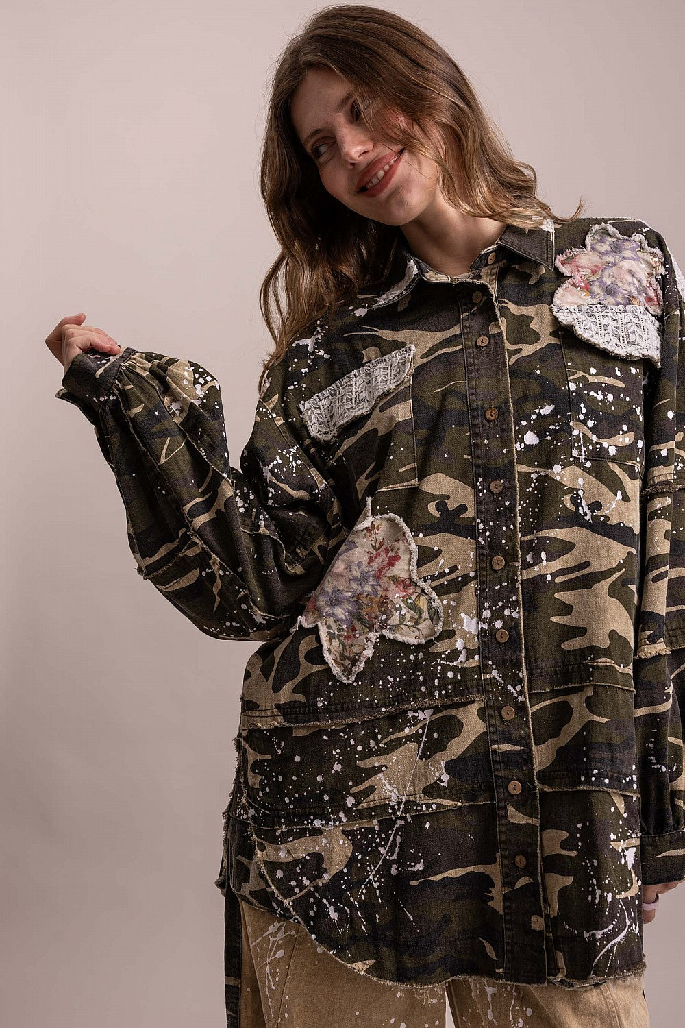 Floral Patched Camo Shacket