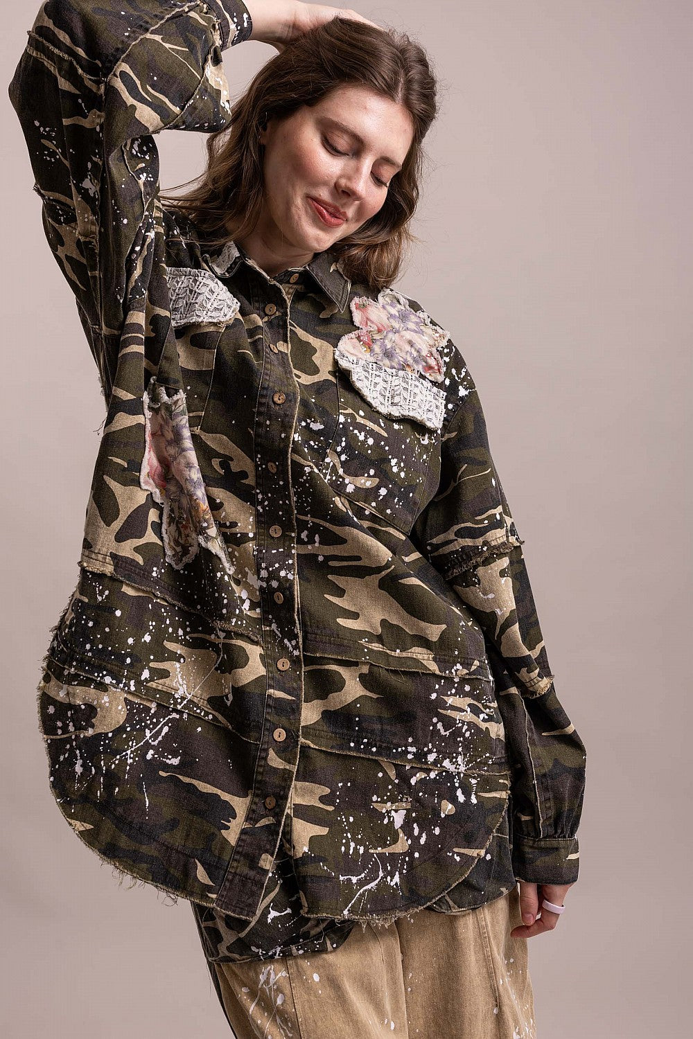 Floral Patched Camo Shacket