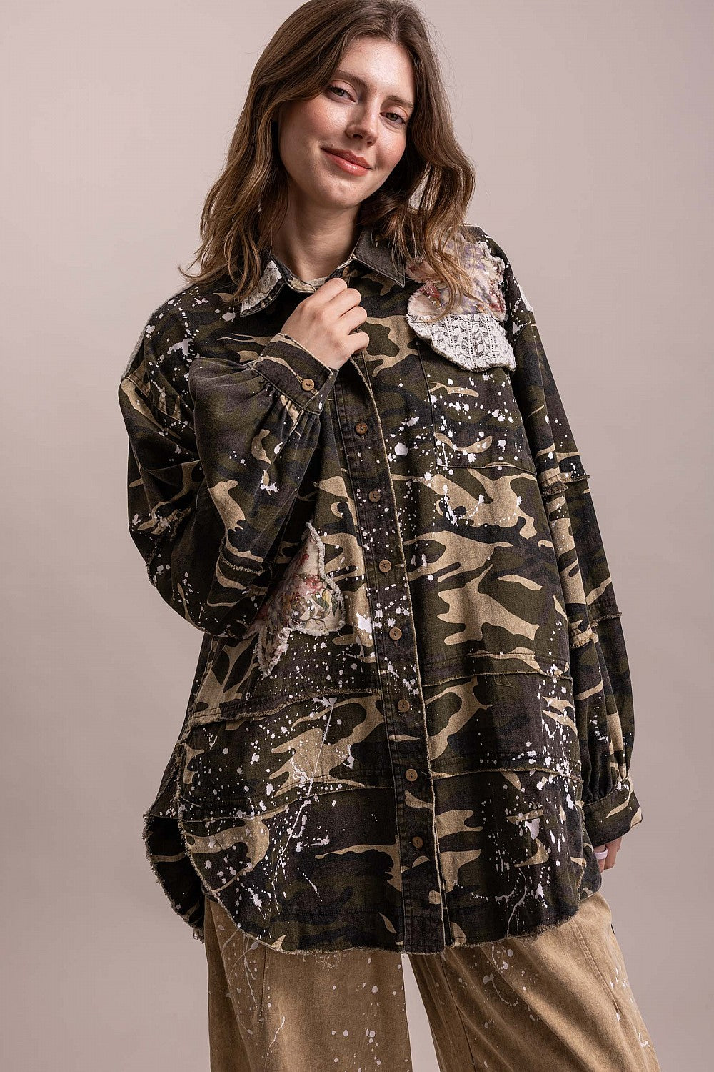 Floral Patched Camo Shacket