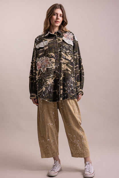 Floral Patched Camo Shacket