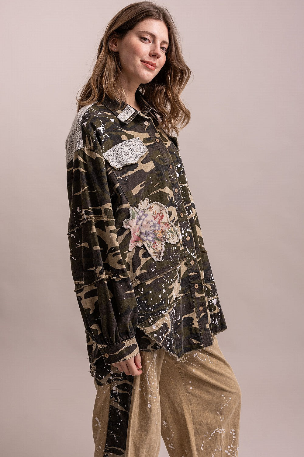 Floral Patched Camo Shacket