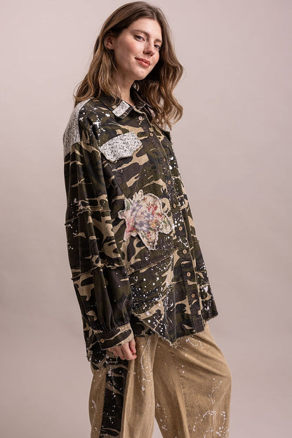 Floral Patched Camo Shacket