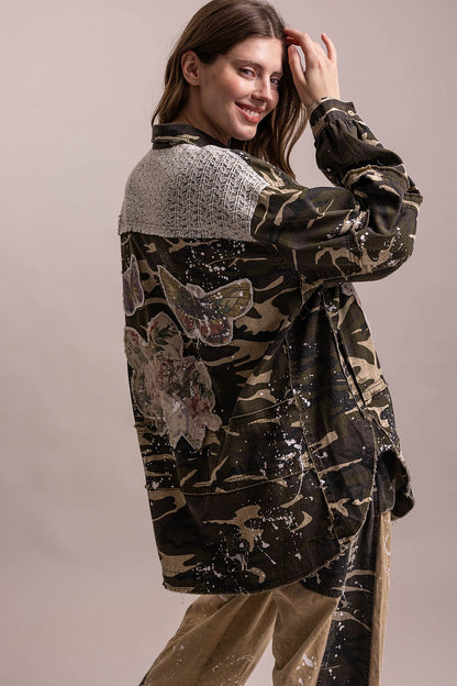 Floral Patched Camo Shacket
