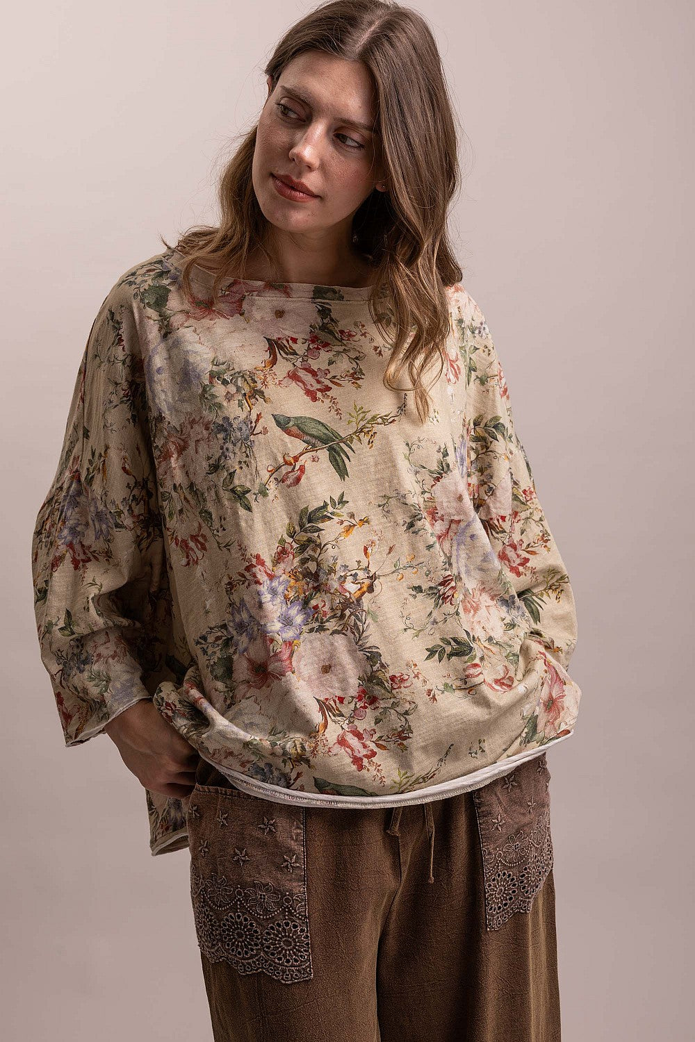 Flower & Birds Dolman Top