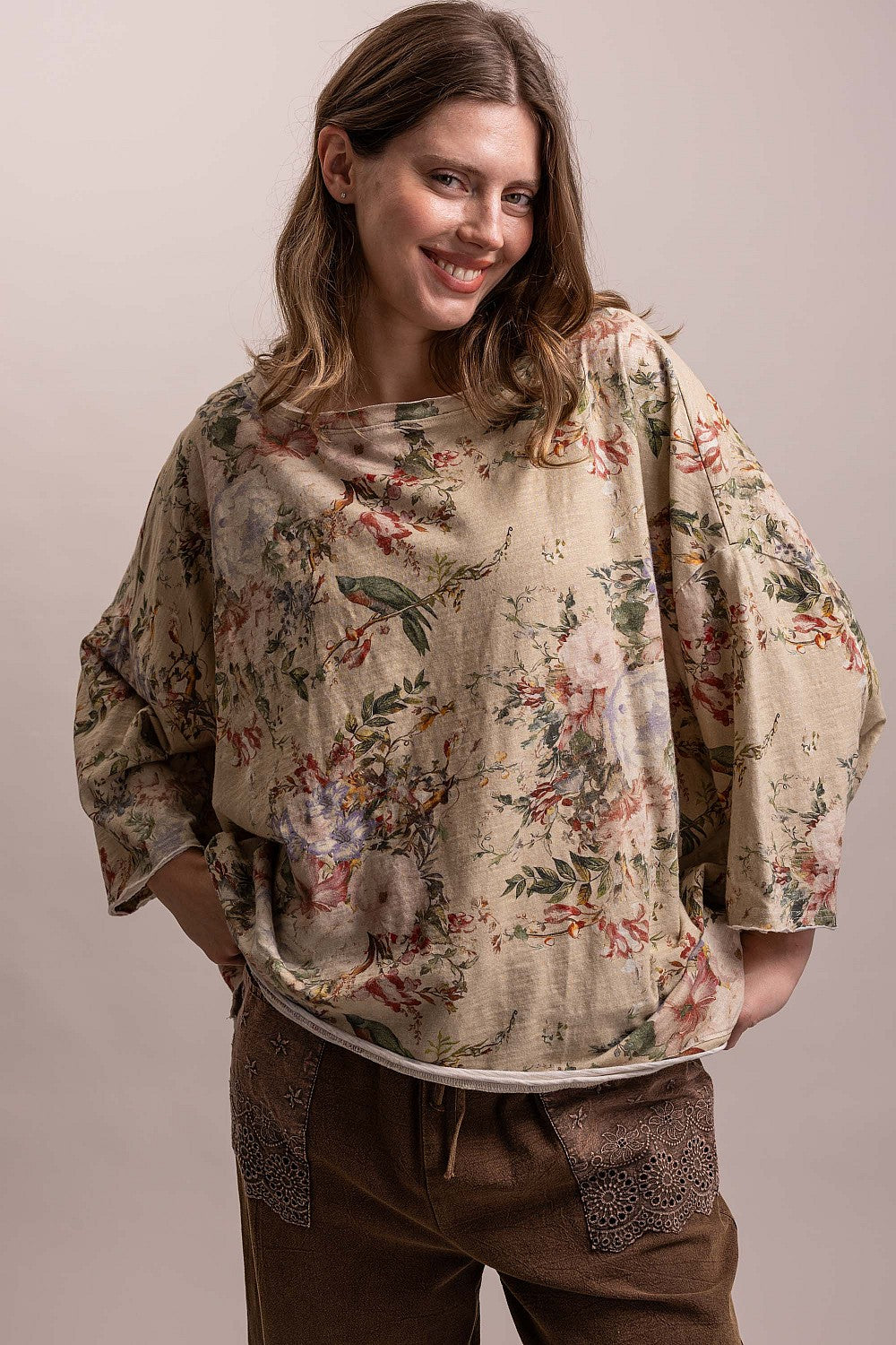 Flower & Birds Dolman Top