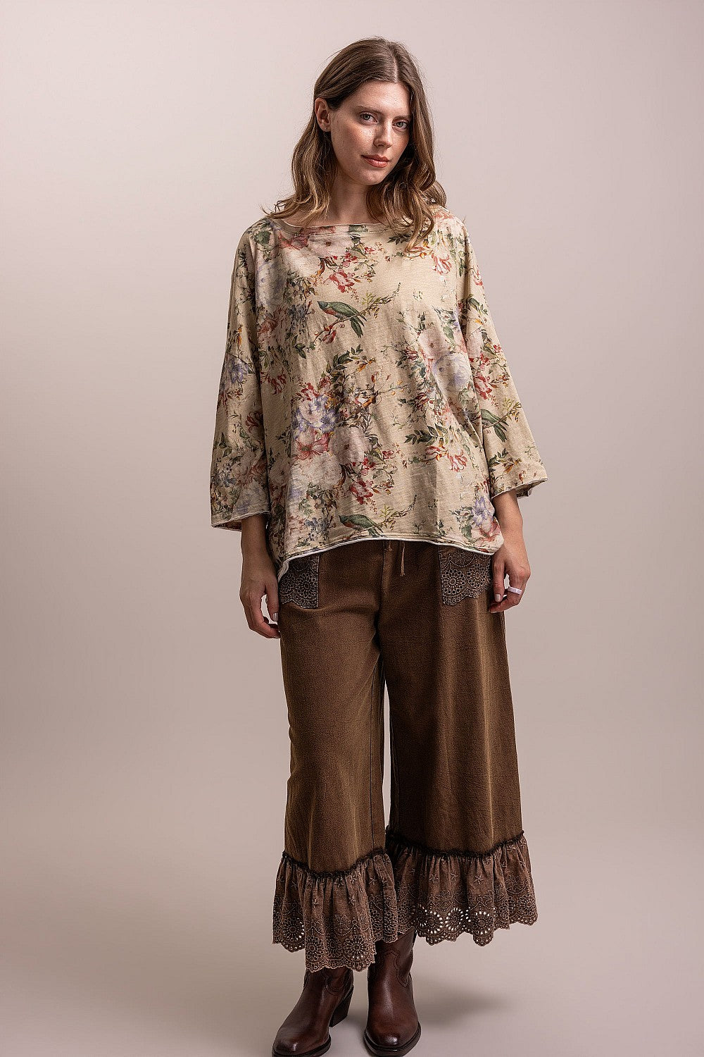 Flower & Birds Dolman Top