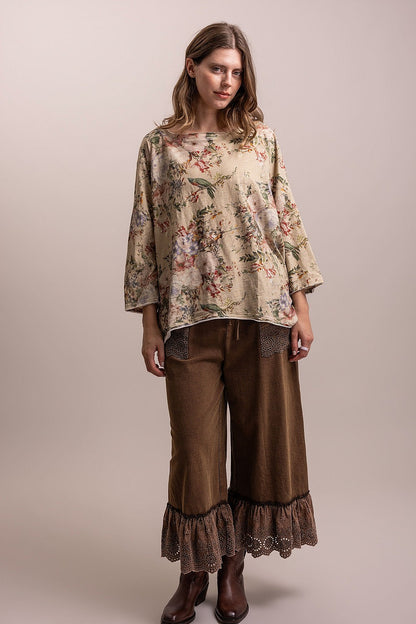 Flower & Birds Dolman Top
