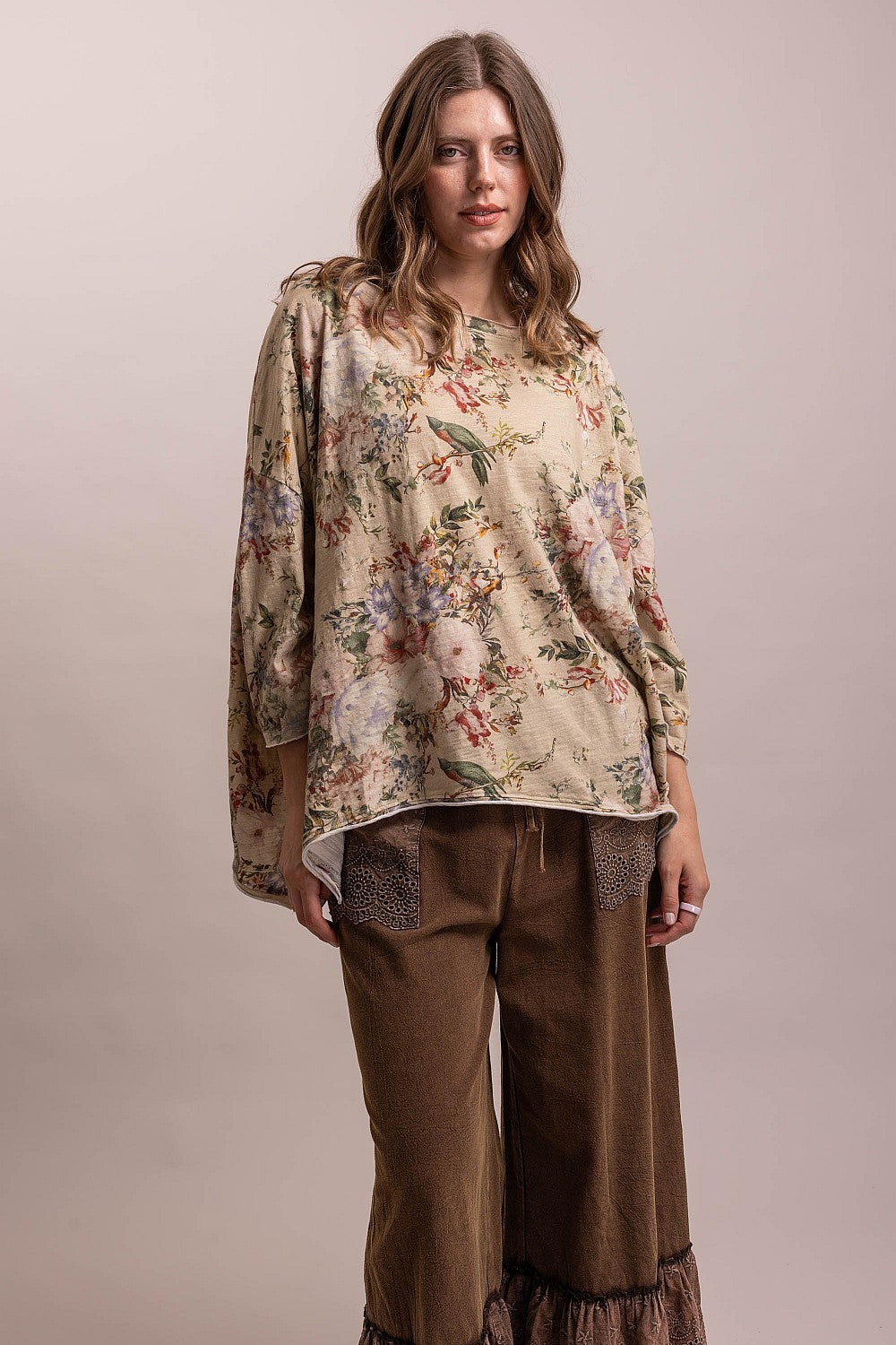 Flower & Birds Dolman Top