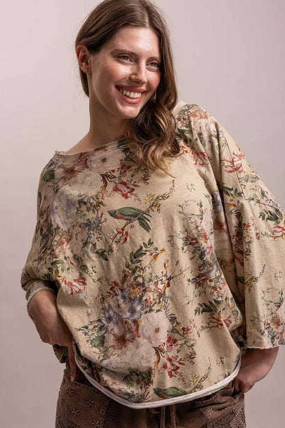 Flower & Birds Dolman Top