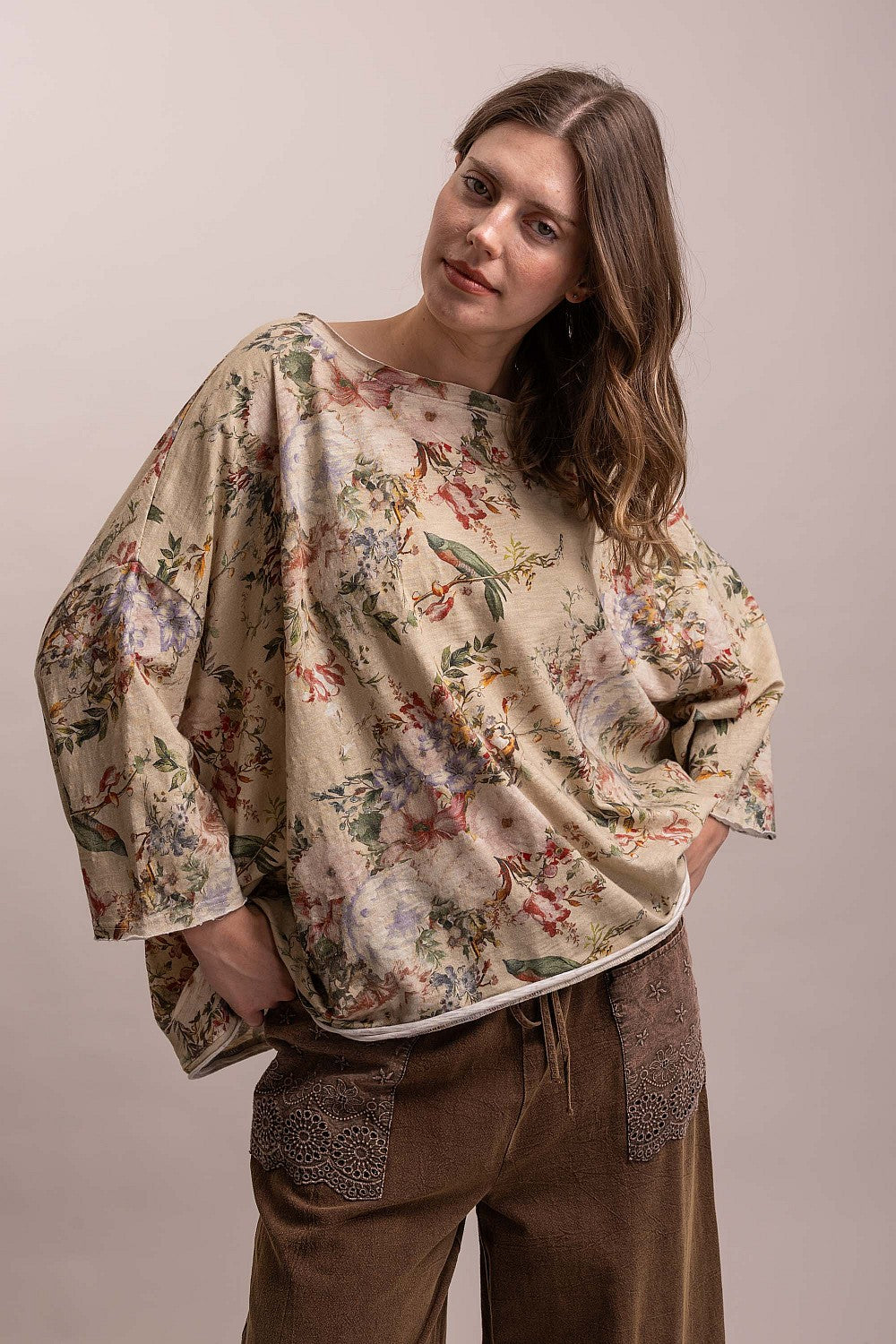 Flower & Birds Dolman Top