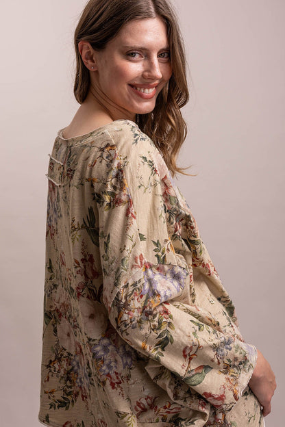 Flower & Birds Dolman Top