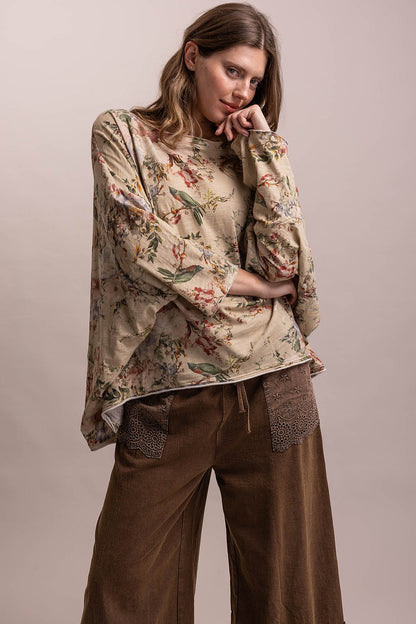 Flower & Birds Dolman Top