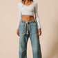Washed Drawstring Jeans